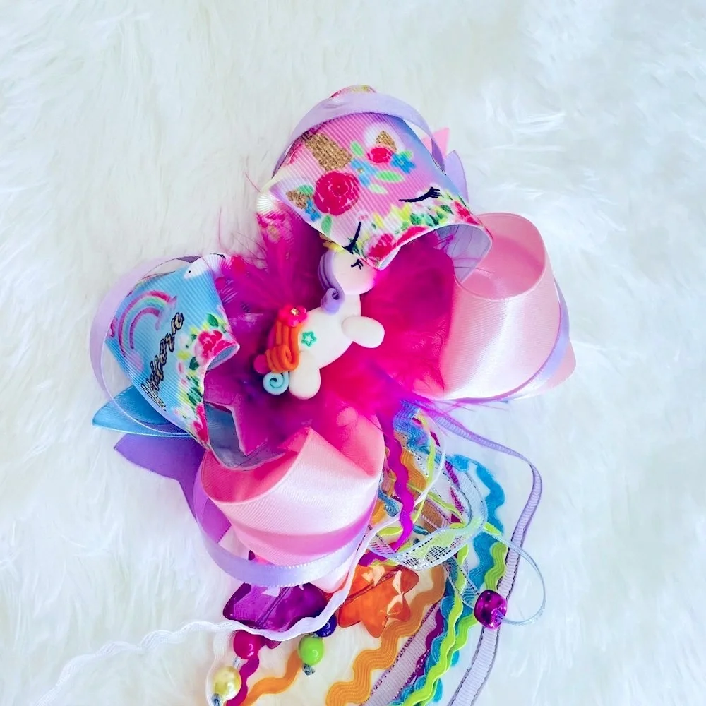 Accessories Girls Hair Bow Clip with Colorful Ribbons Handmade NEW